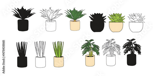 icons set of ornamental plants and flowers, ornamental plant illustrations. hand drawn ornamental plants, silhouettes of ornamental plants and flowers. wedding decoration.