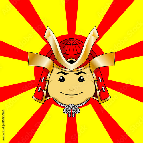 Samurai head with sun logo for gaming team.