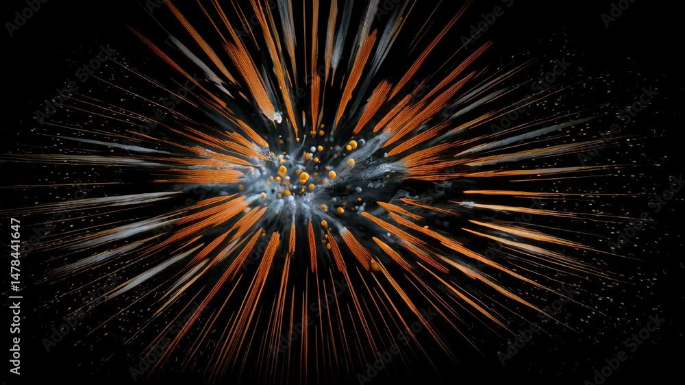 Abstract flow of orange filaments and spheres creating dynamic visual texture on a dark space, motion and energy concept Abstract flow of orange filaments and spheres creating dynamic visual texture on a dark space, motion and energy concept
