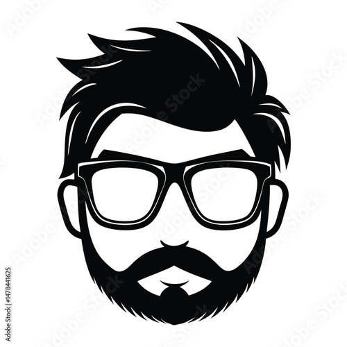 Illustration of hipster nerd style black glasses silhouette isolated 