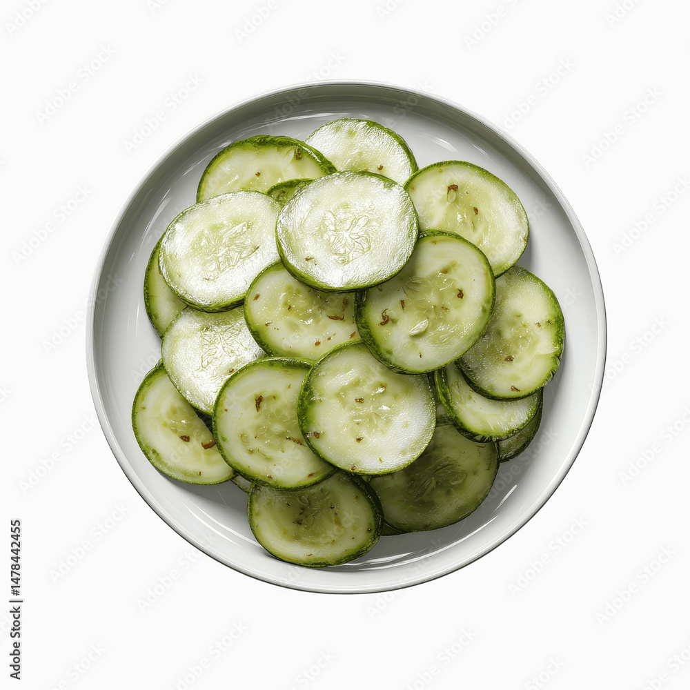 Sliced Cucumbers on a White Plate - Fresh and Healthy Summer Salad Sliced Cucumbers on a White Plate - Fresh and Healthy Summer Salad