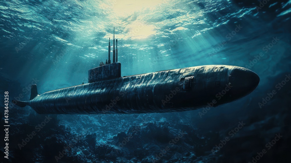 A submarine venturing into the deep unknown A submarine venturing into the deep unknown