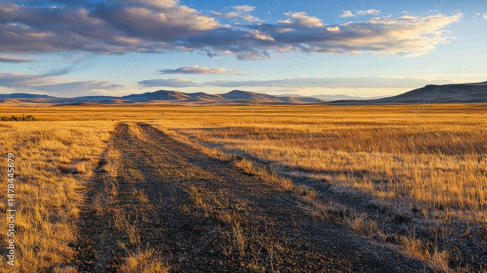 Fototapeta premium A sunset casting long shadows over the open fields