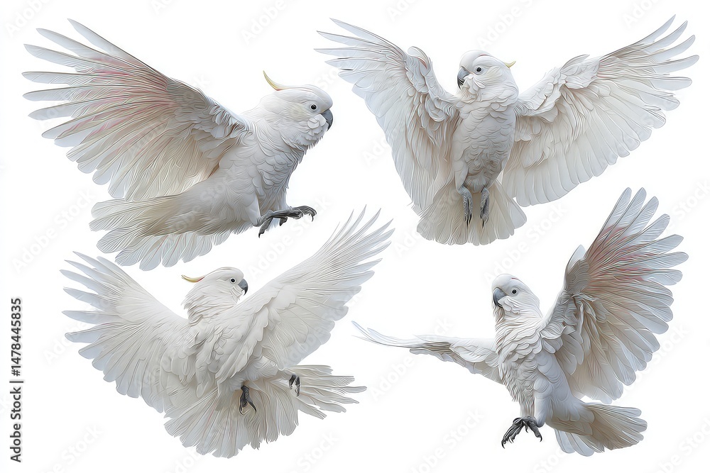 Obraz premium Collection of cockatoo, white parrot isolated on white background