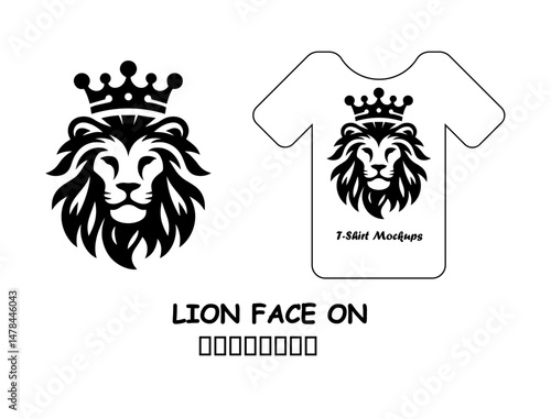 Majestic Lion Head with Crown Vector for T-Shirt Design and Apparel Branding in Bold Black Style Isolated on White Background Illustration

