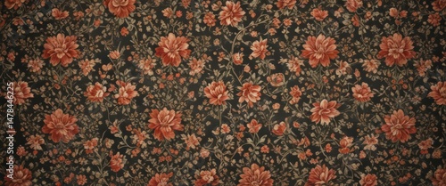 Intricate vintage floral textile, regal design  , silk, scroll