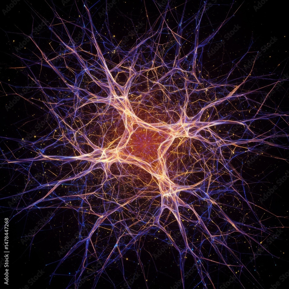 Abstract Neural Network Visualization Glowing Purple and Orange Abstract Neural Network Visualization Glowing Purple and Orange