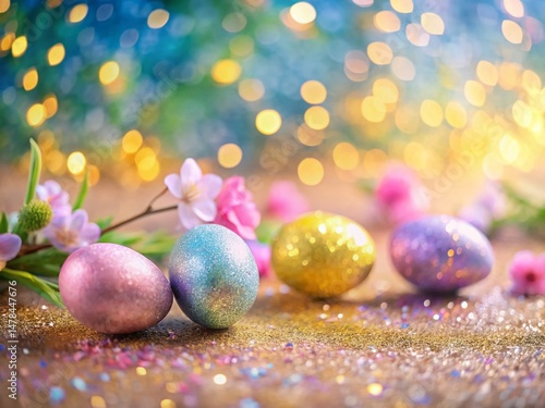 Festive Glitter Easter Backdrop: Sparkling Spring Holiday Decoration