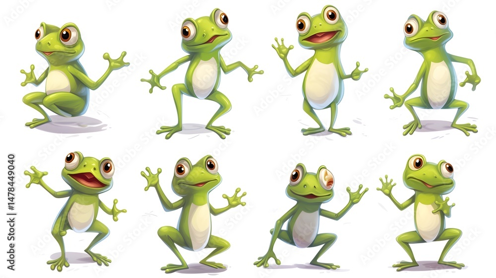 Fototapeta premium Cheerful Frog Vector Illustration for Cute Cartoon Frog Set Enthusiasts