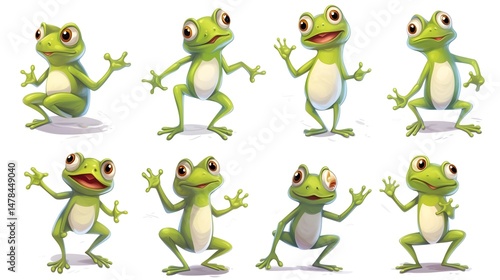 Cheerful Frog Vector Illustration for Cute Cartoon Frog Set Enthusiasts