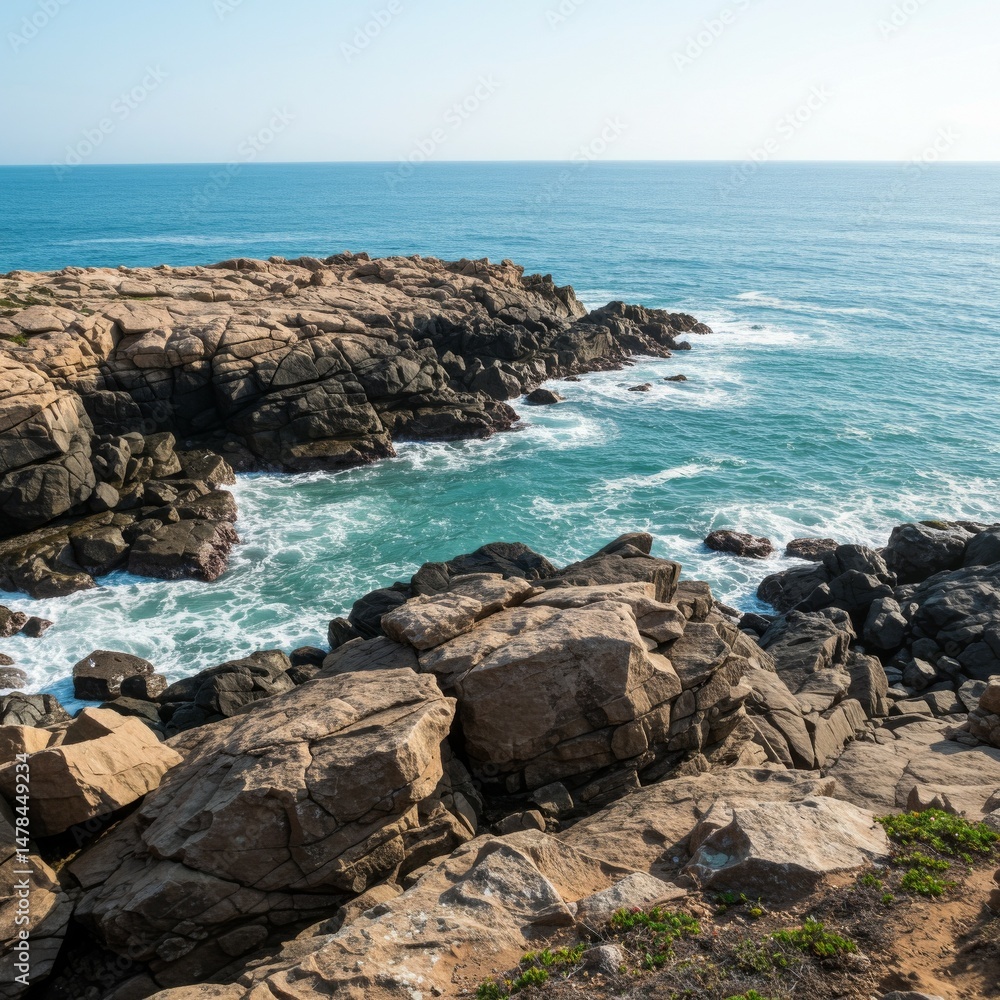 Rocky Coastline with Turquoise Ocean Waves Rocky Coastline with Turquoise Ocean Waves
