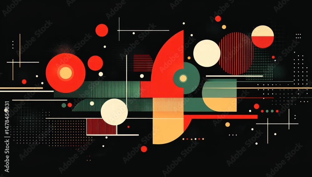 Obraz premium Abstract geometric shapes in vibrant colors. A dynamic composition of various forms and lines creating a striking visual impact
