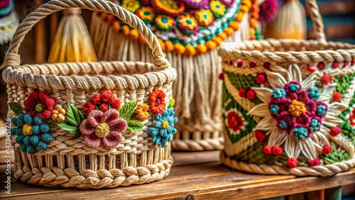 Floral Macrame Basket Textile Print Designs:  Bohemian Chic Home Decor Inspiration