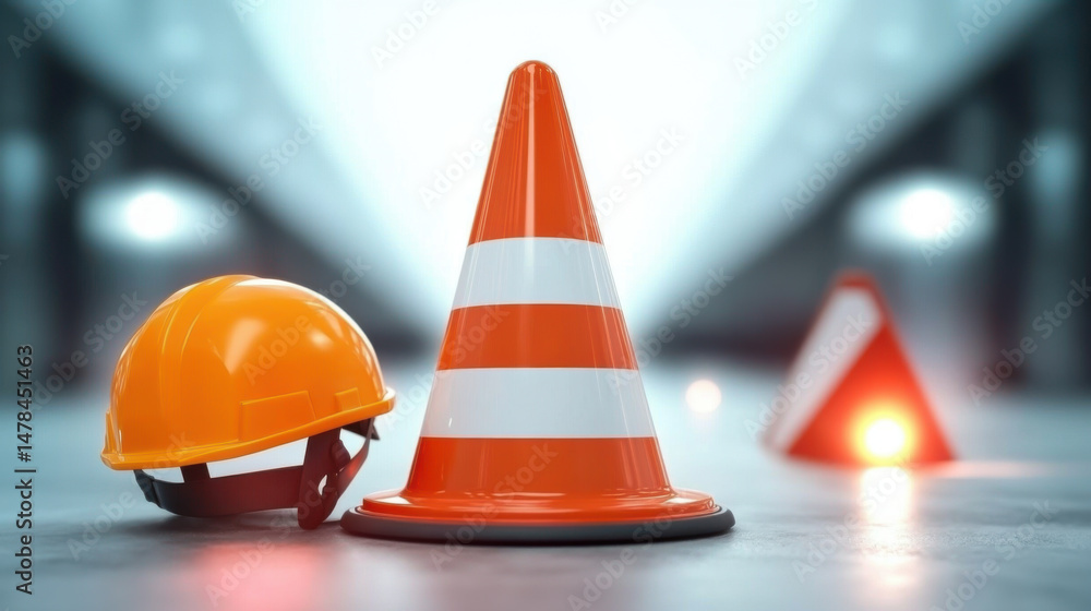 custom made wallpaper toronto digitalTraffic cones and under construction warning sign. Road safety and prevention of accidents