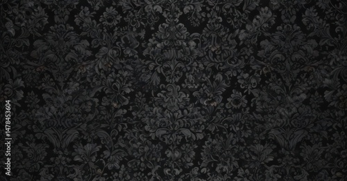 Intricate black damask, seamless floral vines , vintage, wallpaper