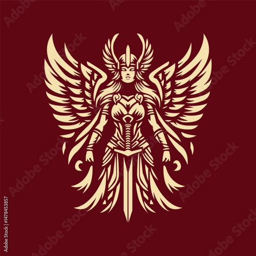 Valkyrie woman angel with wings logo