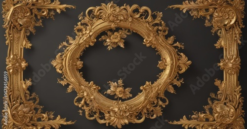 Ornate gold frame with swirling scrolls and delicate floral motifs , vintage frame, design