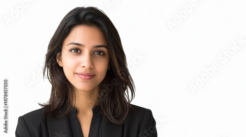 Professional Indian Woman with Brown Hair in Black Suit Portrait