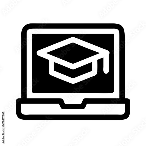 Laptop with graduation cap silhouette on transparent background for web and graphic design