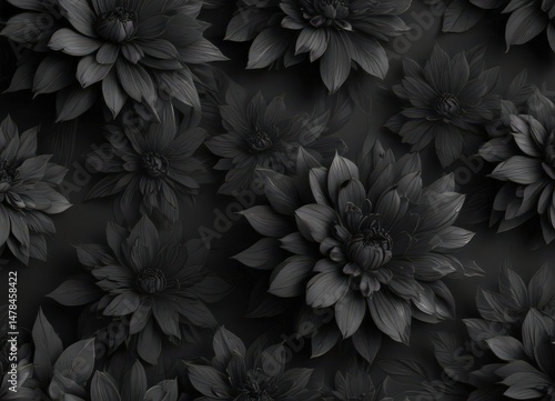 Abstract charcoal floral pattern, dark & elegant seamless wallpaper, tones, wall art, shadow