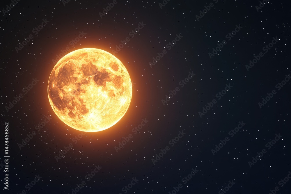 Obraz premium Fiery moon in a starlit sky