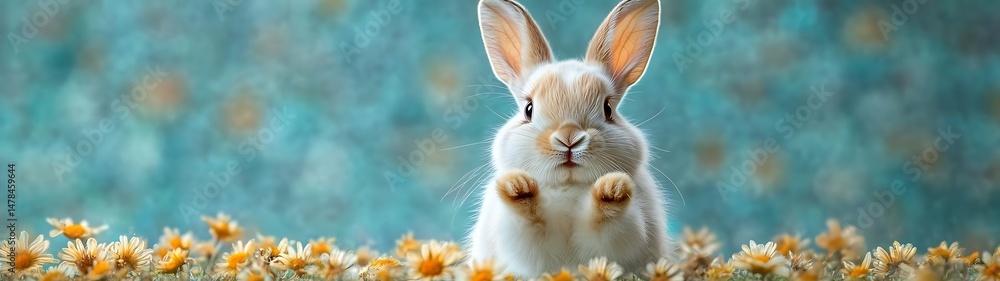 Obraz premium Adorable bunny amidst flowers