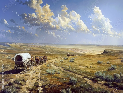 Wagon Train Journey Through the Prairie