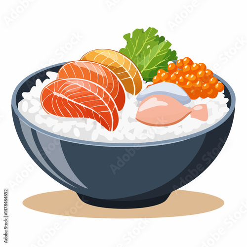 新鮮なネタが盛られた海鮮丼のベクターアイコン