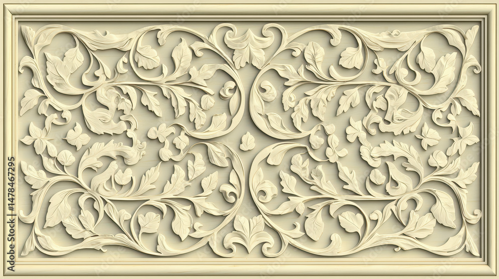 Decorative panel featuring intricate floral design carved from ivory showcasing fine details and elegant craftsmanship Decorative panel featuring intricate floral design carved from ivory showcasing fine details and elegant craftsmanship