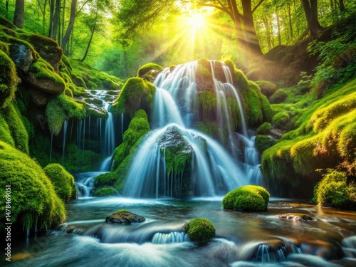Macro Crystal Clear Waterfall Forest Photography - Nature's Tiny Miracle, High-Resolution Images