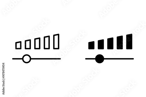 Volume increase interface design set in horizontal style for smartphone and other devices in black color. Volume levels set.