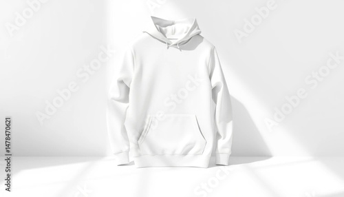 Minimalist white hoodie isolated against a bright, airy background creating a versatile apparel mockup