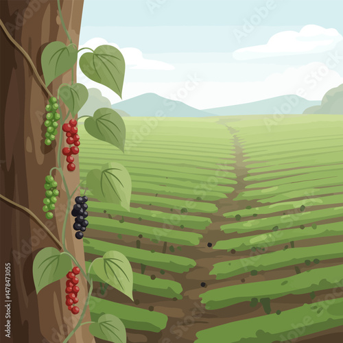 Vine Growing on Tree with Berries in a Green Field Setting