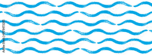 Blue wave seamless pattern. Repeated sea water line background. Summer cruise collection motif for fabric, textile swatch. Watercolored paint brush stroke wallpaper. Vector curved wiggly stripes