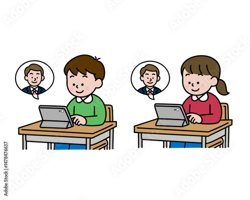 オンライン授業 小学生 / Online Class Kids with Tablets