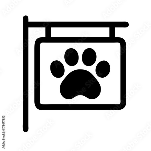 Paw print signboard silhouette on transparent background for web and graphic design