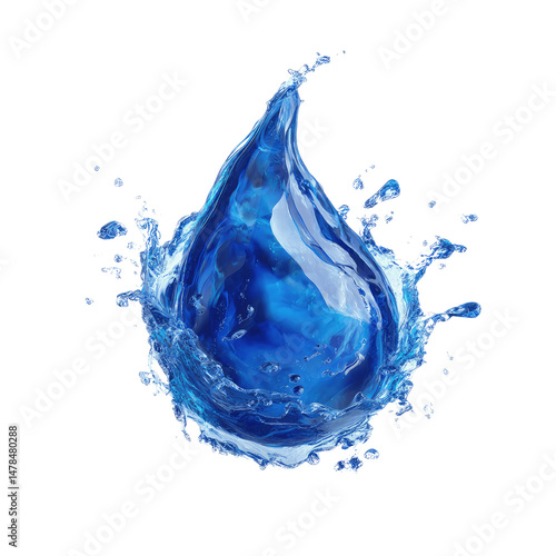 Vibrant Blue Water Drop Splash Purity and