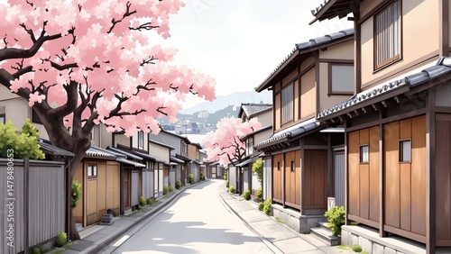 watercolor sakura cherry blossom in japan