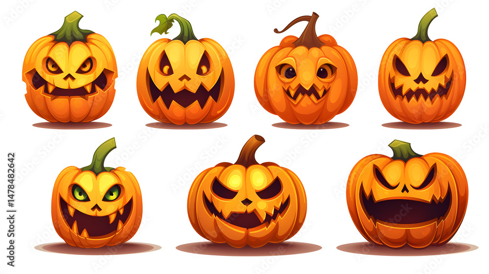 Halloween Pumpkin Smile Silhouette Set Vector Symbol Icon Design Halloween Pumpkin Smile Silhouette Set Vector Symbol Icon Design
