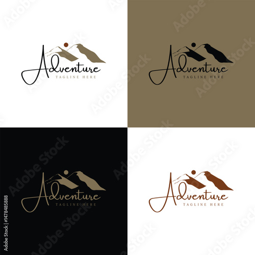 Adventure Logo Design with Mountain Silhouette and Elegant Typography