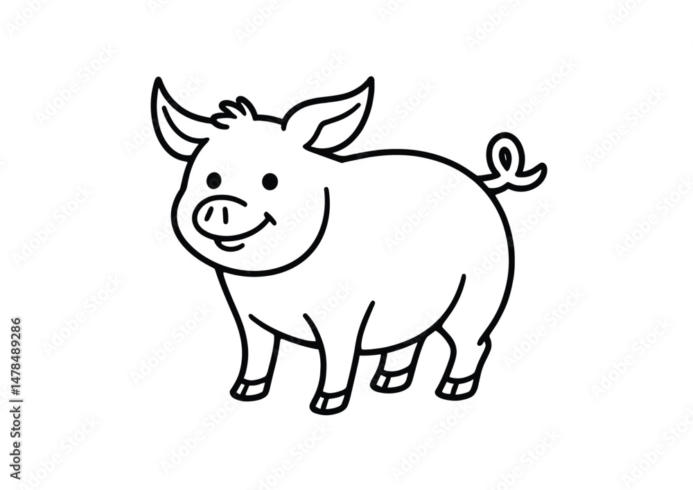 Cute Smiley Pig A4 Coloring Page – Printable Black and White Artwork for Kids Cute Smiley Pig A4 Coloring Page – Printable Black and White Artwork for Kids