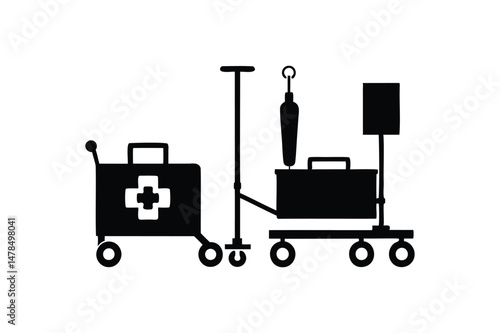 Representing medical care equipment silhouette on white background