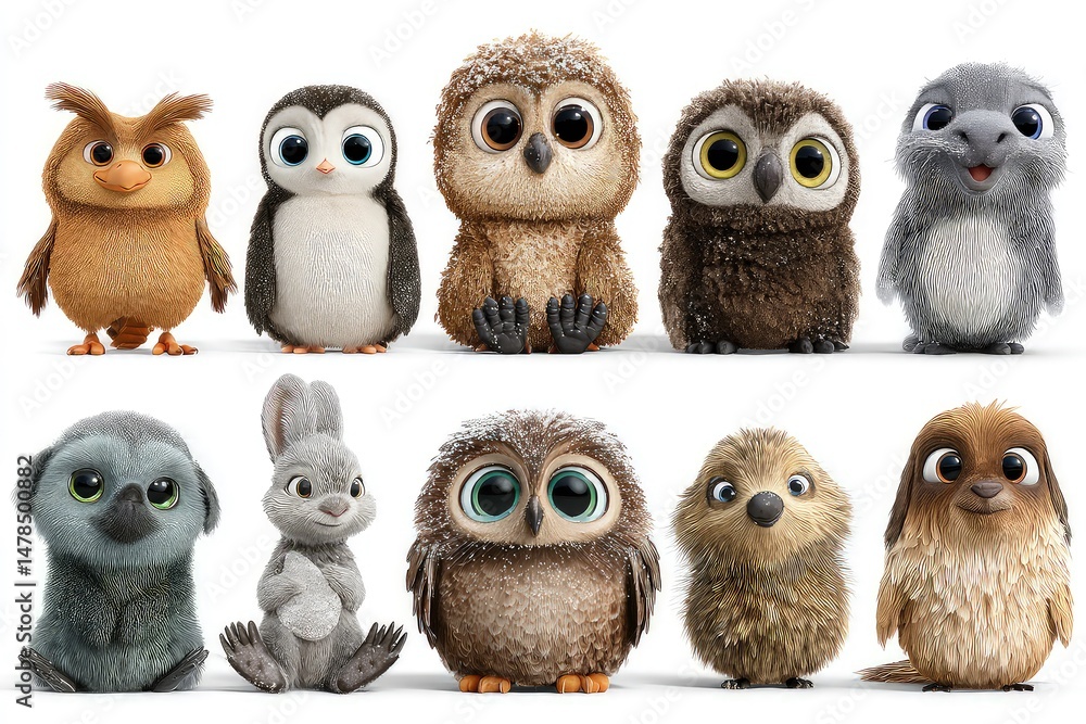 Fototapeta premium Different collection of cute cartoon animals isolated on white background