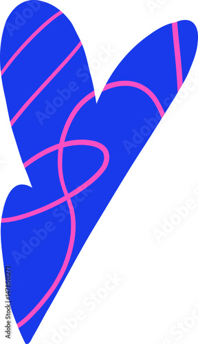 Abstract asymmetrical heart in blue with pink lines, symbolizing love concept.