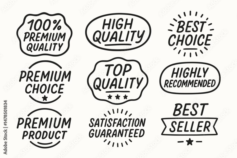 Fototapeta premium Hand drawn premium quality and recommendation vector badges and vector labels set