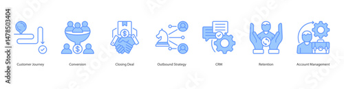 Customer Journey banner web icon sheet vector illustration concept with icon of customer journey, conversion, closing deal, outbound strategy, crm, retention, account management
