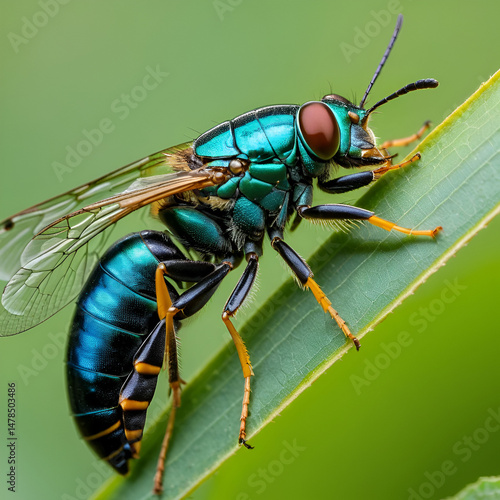Profile macro of cicada (Lyristes plebeja) emerging from its exuvia attacked by ants