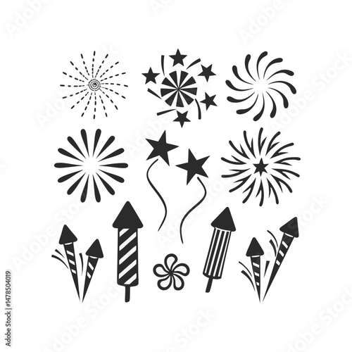 Fireworks set bundle silhouette vector