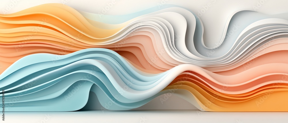 Abstract layered paper art with soft pastel hues, flowing, 3D effect. Waves Abstract layered paper art with soft pastel hues, flowing, 3D effect. Waves