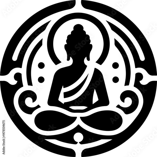 silhouette illustration sketch logo icon design symbol of serenity buddha in meditation emptiness